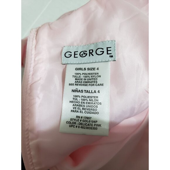 George pink and white polka dot side belt with a bow, formal dress, size 4 - Picture 6 of 7